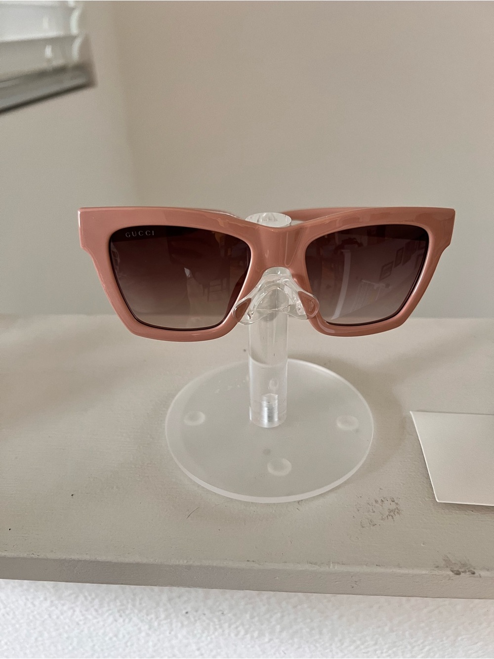 Gucci Blush Pink Square Cat-Eye Sunglasses with Brown Gradient Lenses